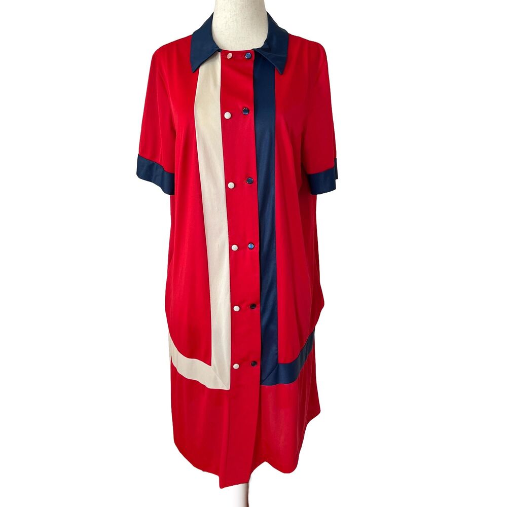 VTG 1960s Mod Color Block Dress – Red, White & Blue Button-Up Shift  Pockets